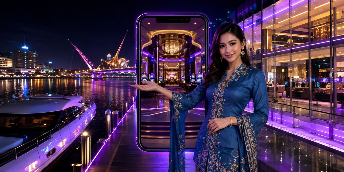 Pemain wanita berbaju kurung di Kuching Sarawak bermain kasino dalam talian menggunakan telefon pintar